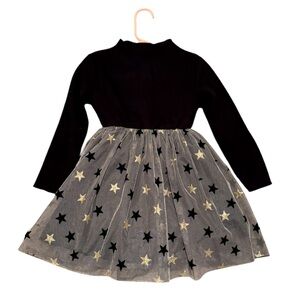 Toddler long sleeves one piece dress.Black & silver sheer tutu and gold ⭐️- 2-3T